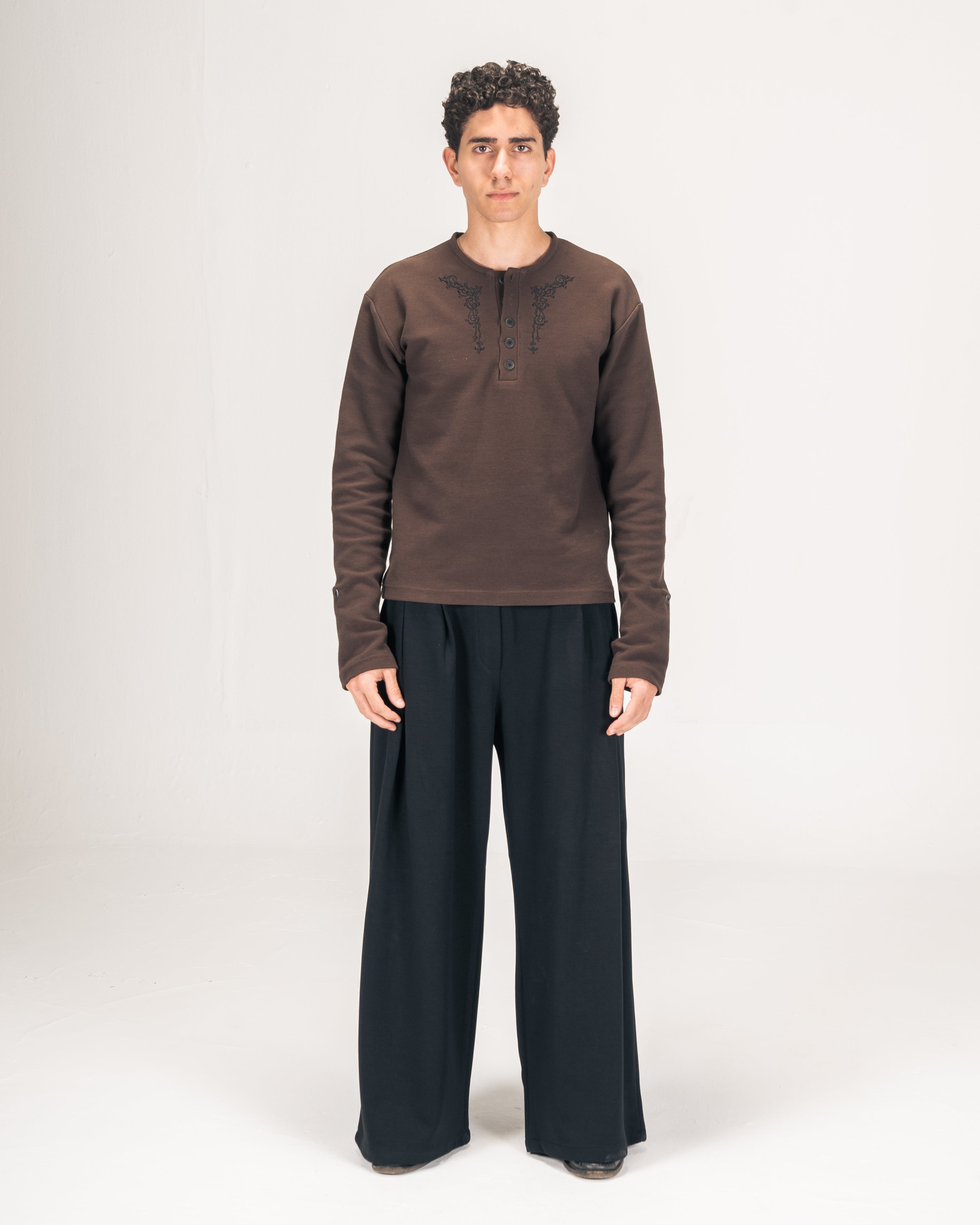 Embroidered Waffle Henley