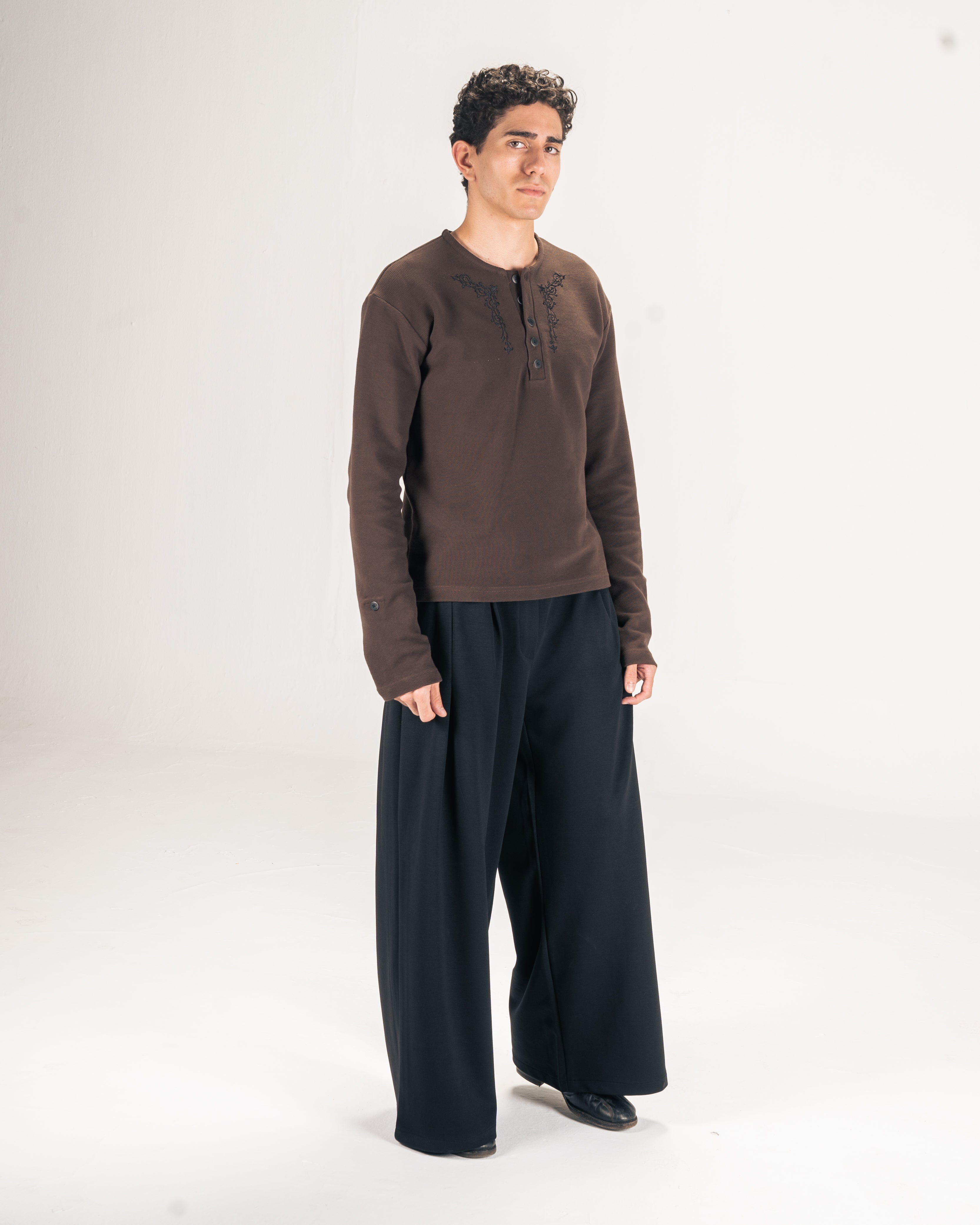 Embroidered Waffle Henley