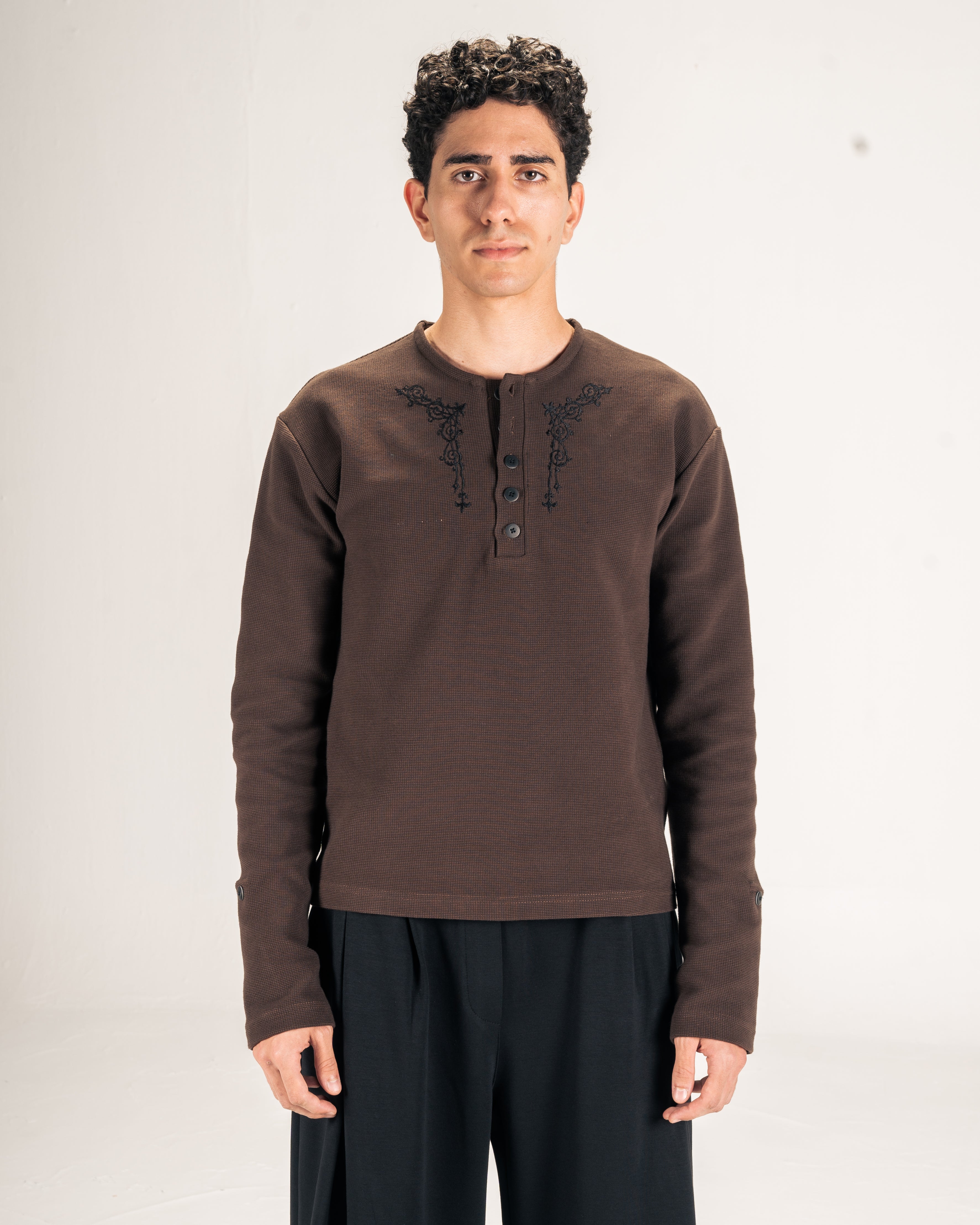 Embroidered Waffle Henley