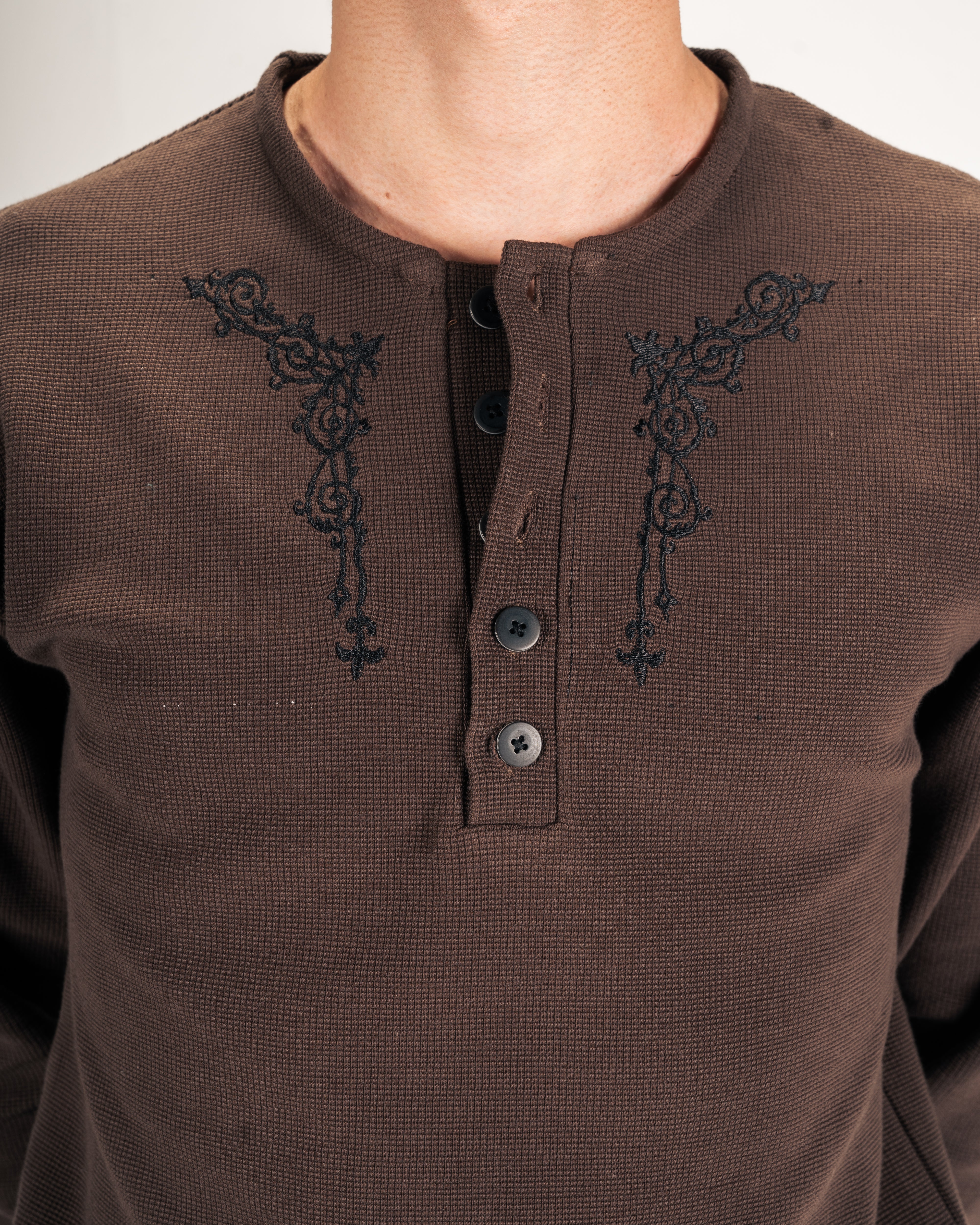 Embroidered Waffle Henley