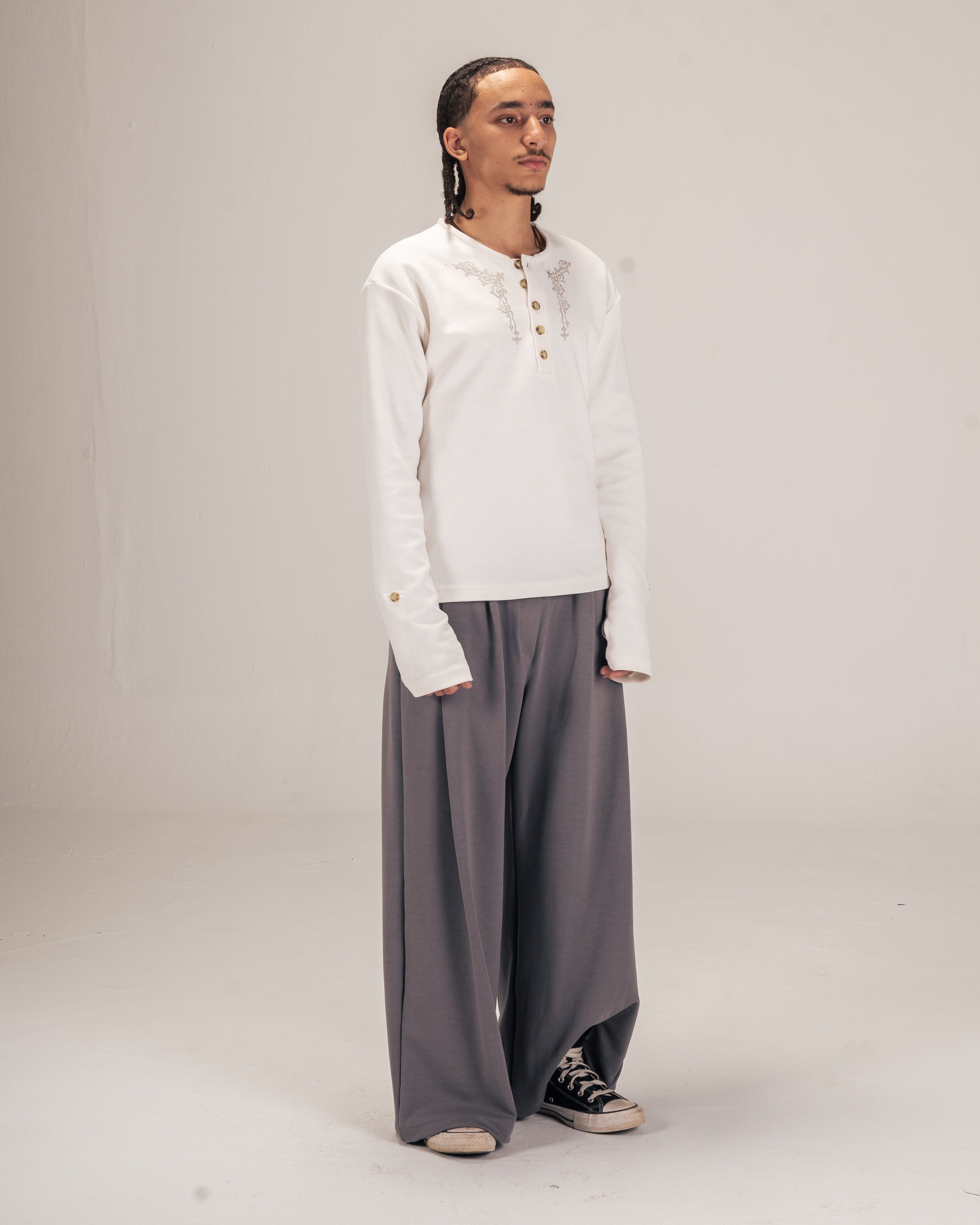 Embroidered Waffle Henley