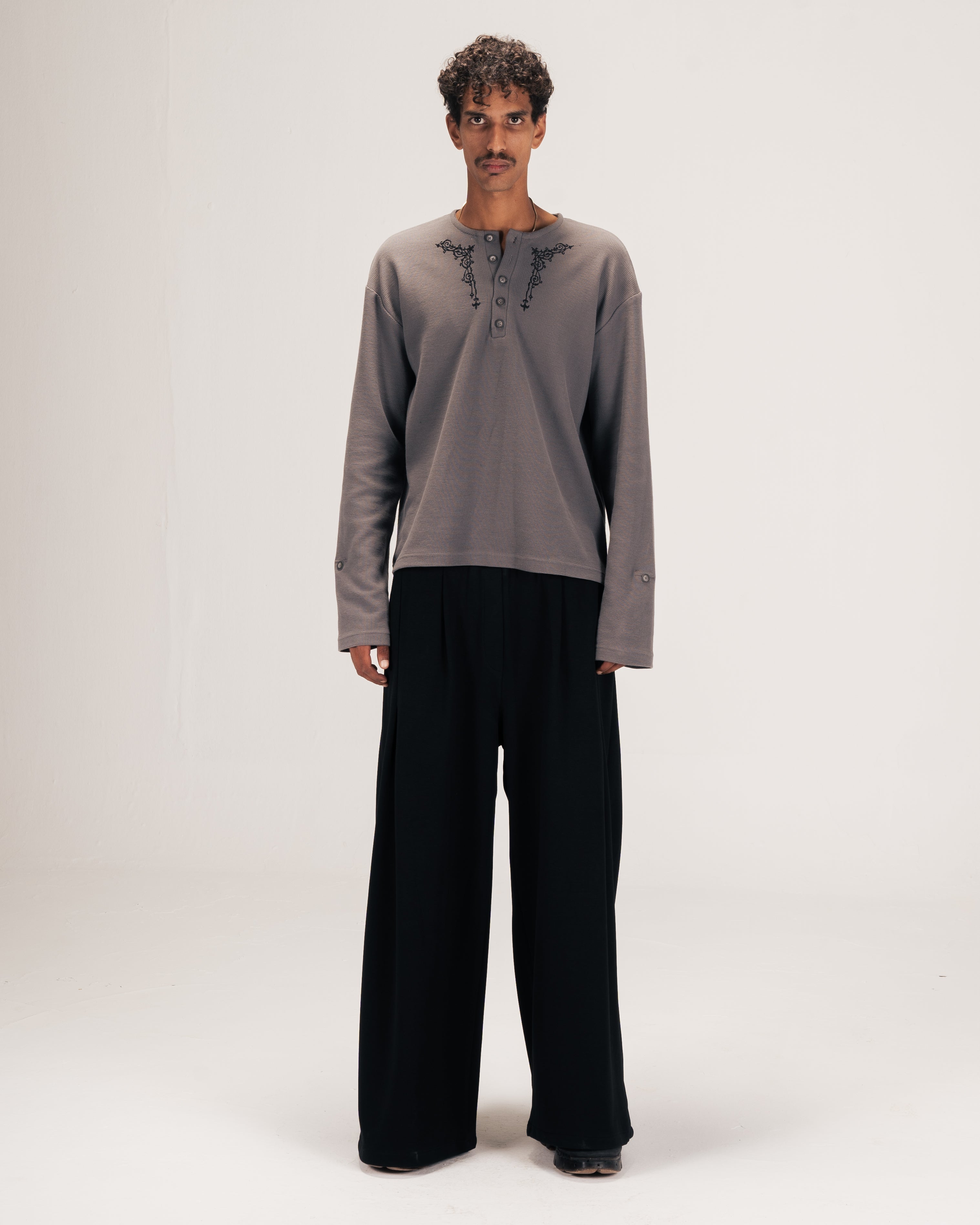 Embroidered Waffle Henley