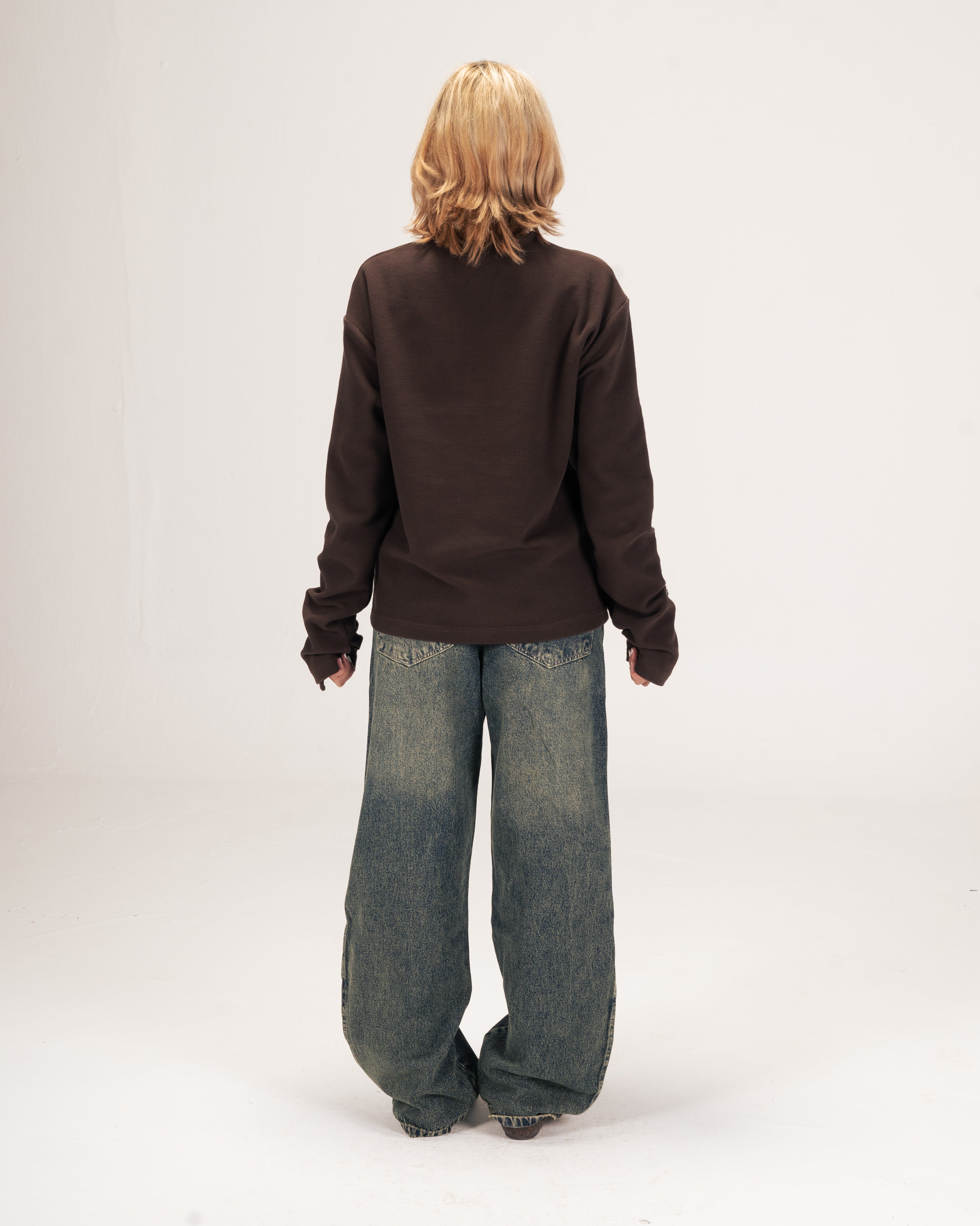 Embroidered Waffle Henley