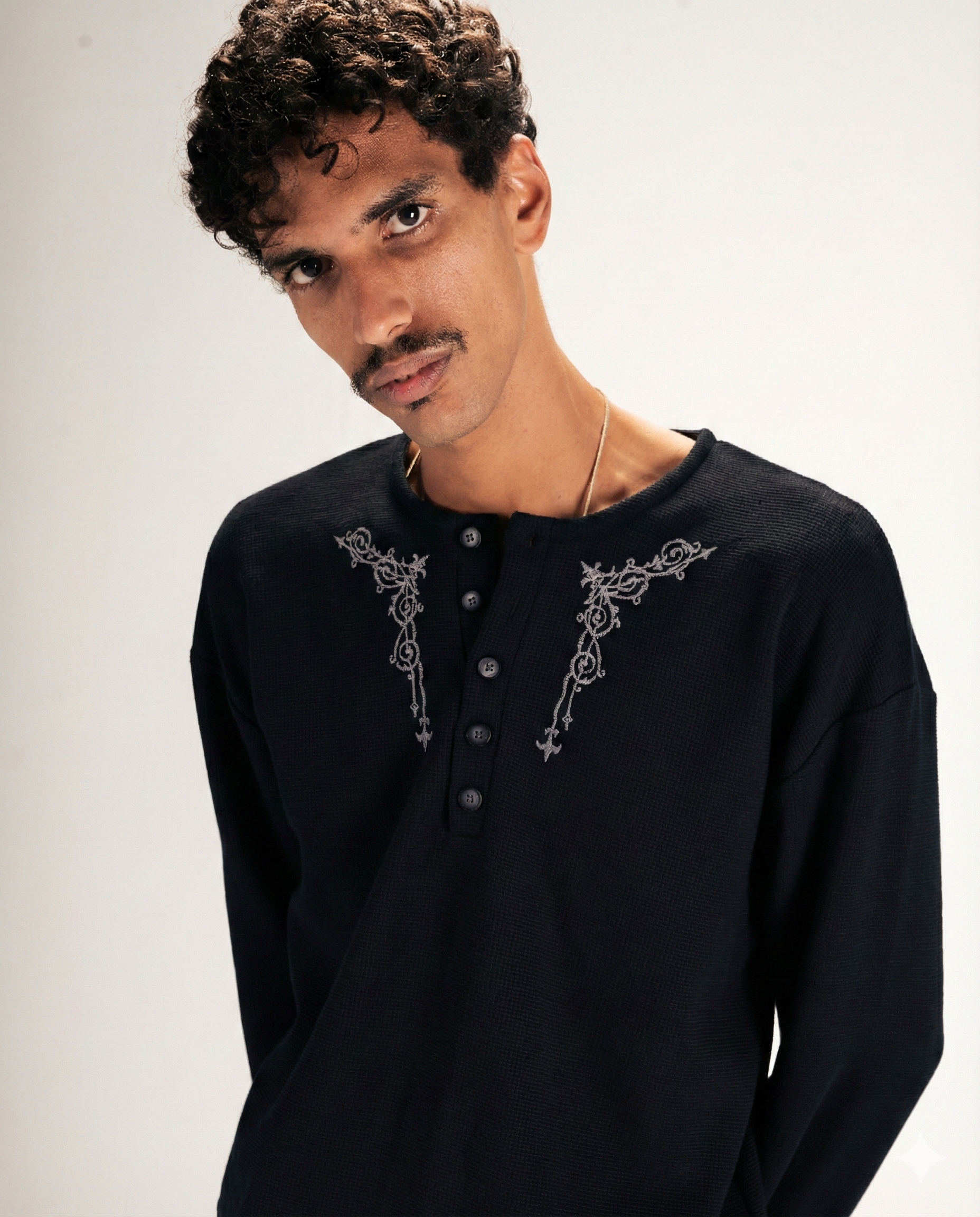 Embroidered Waffle Henley