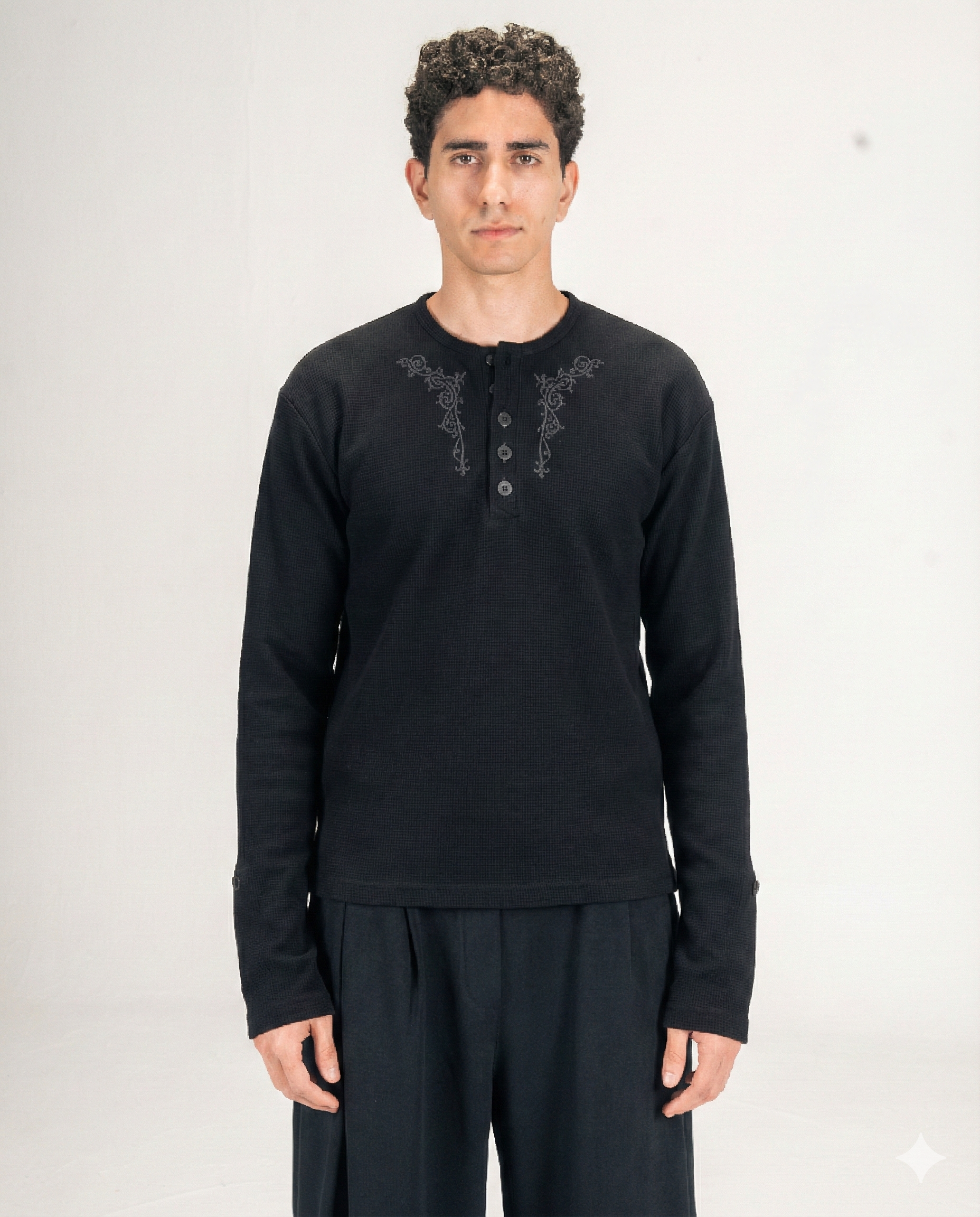 Embroidered Waffle Henley