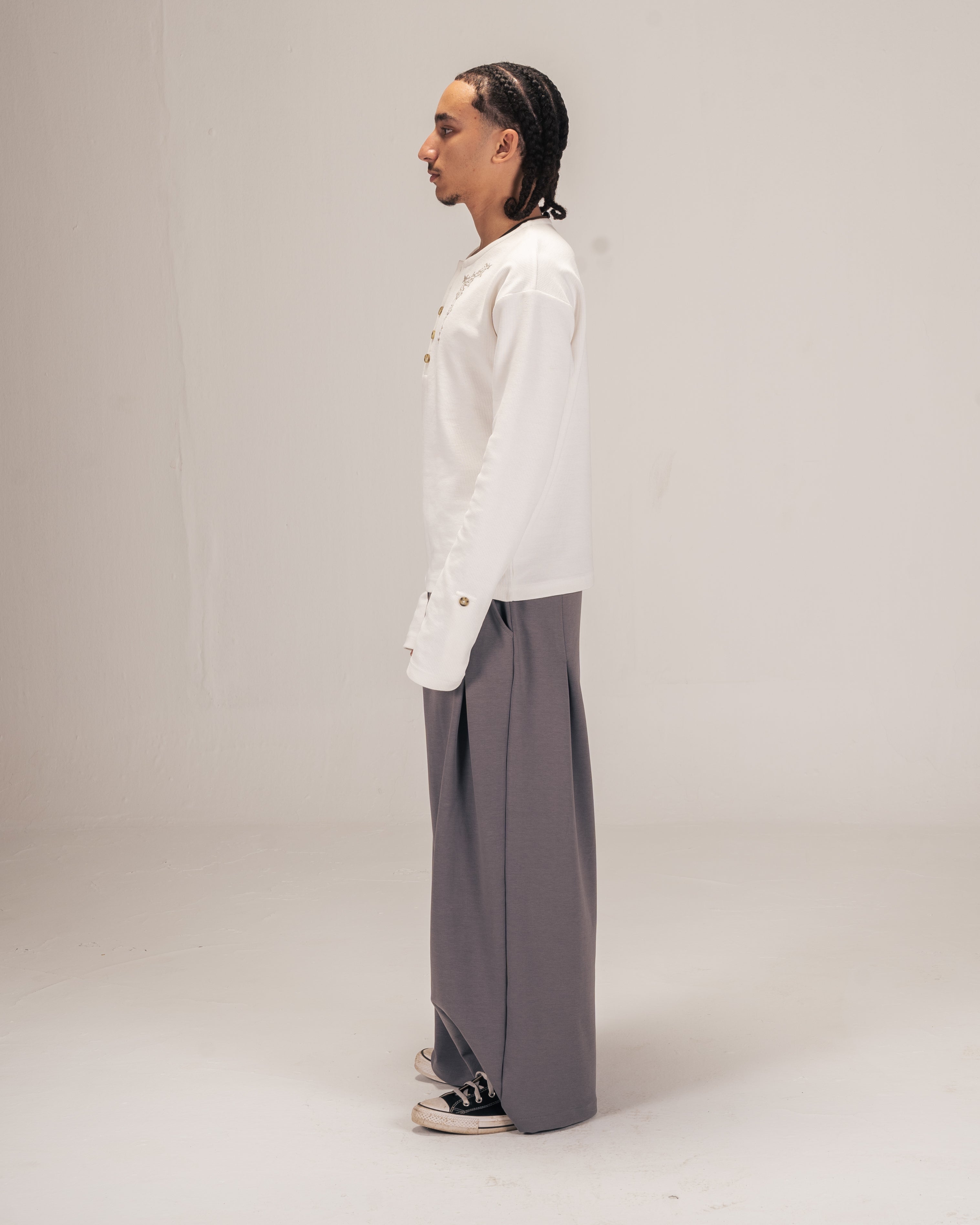 Embroidered Waffle Henley