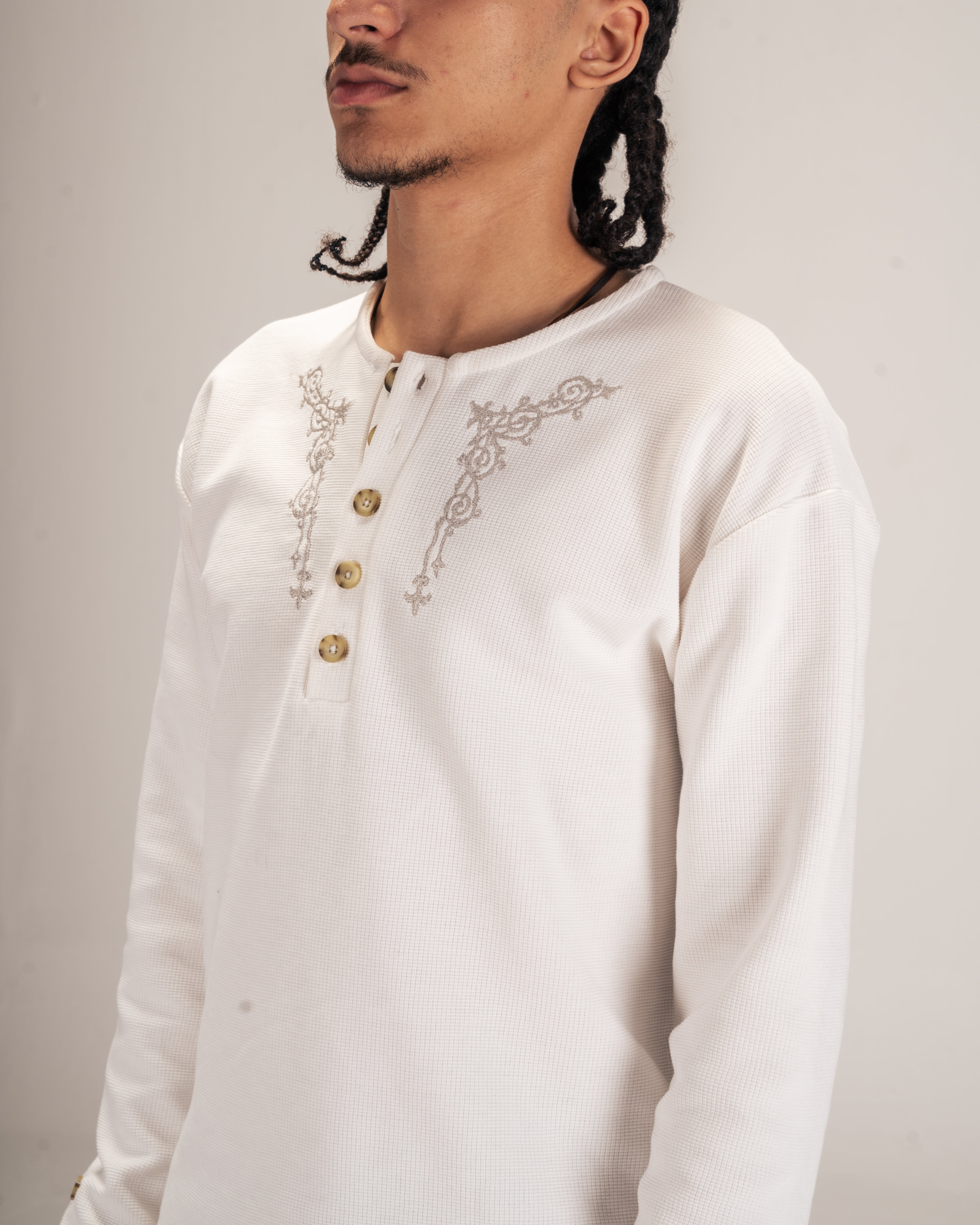 Embroidered Waffle Henley