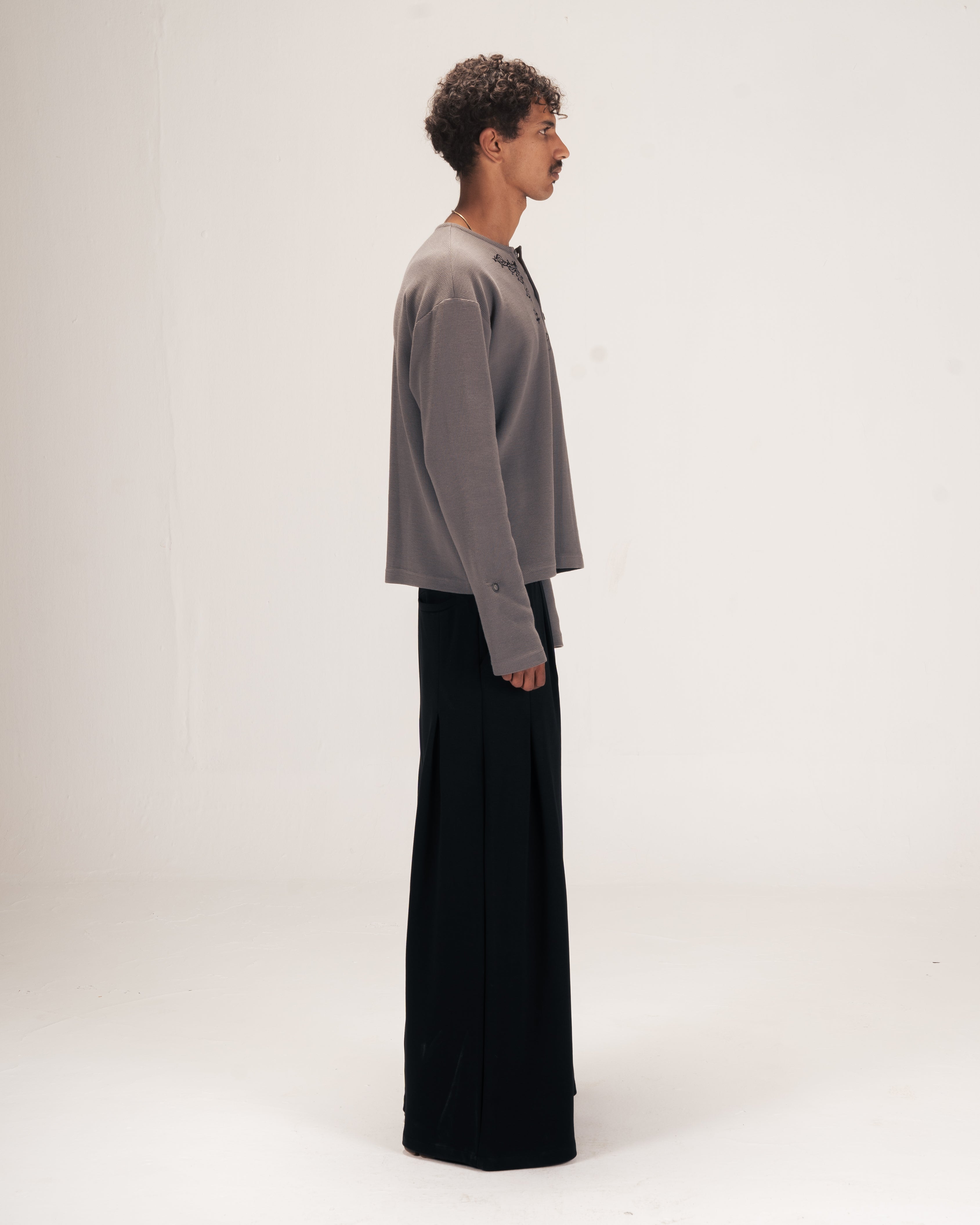 Embroidered Waffle Henley