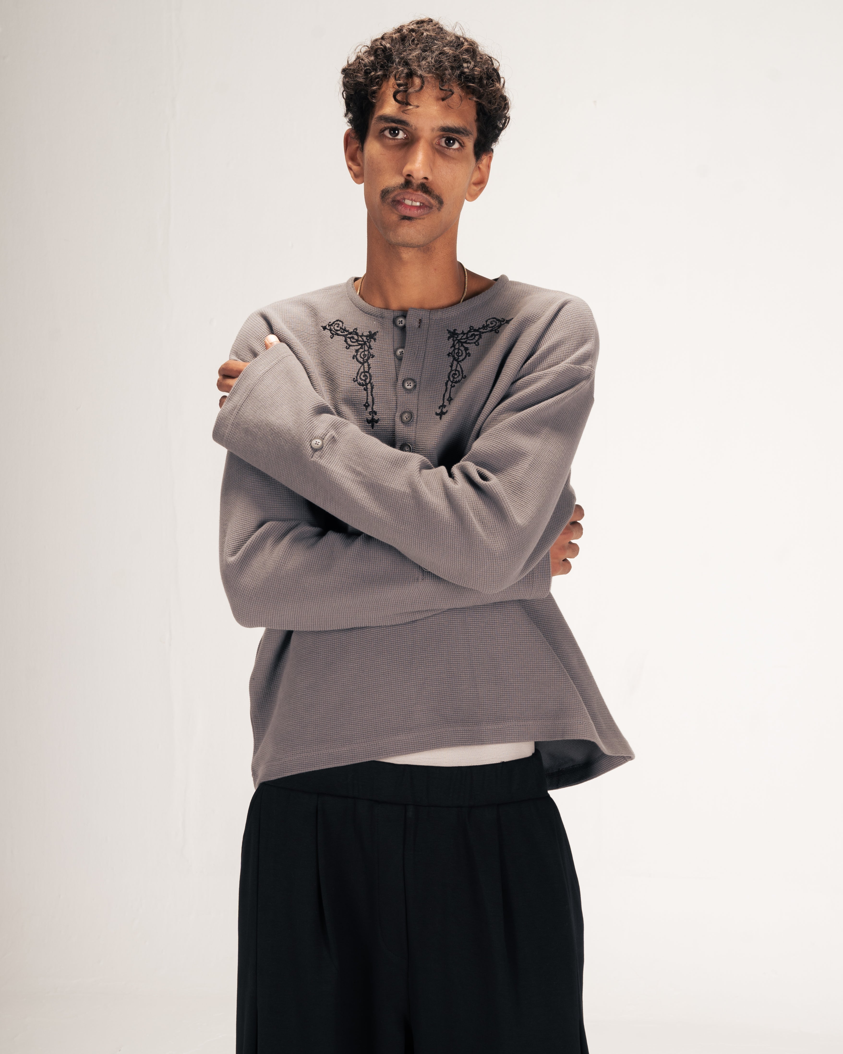 Embroidered Waffle Henley