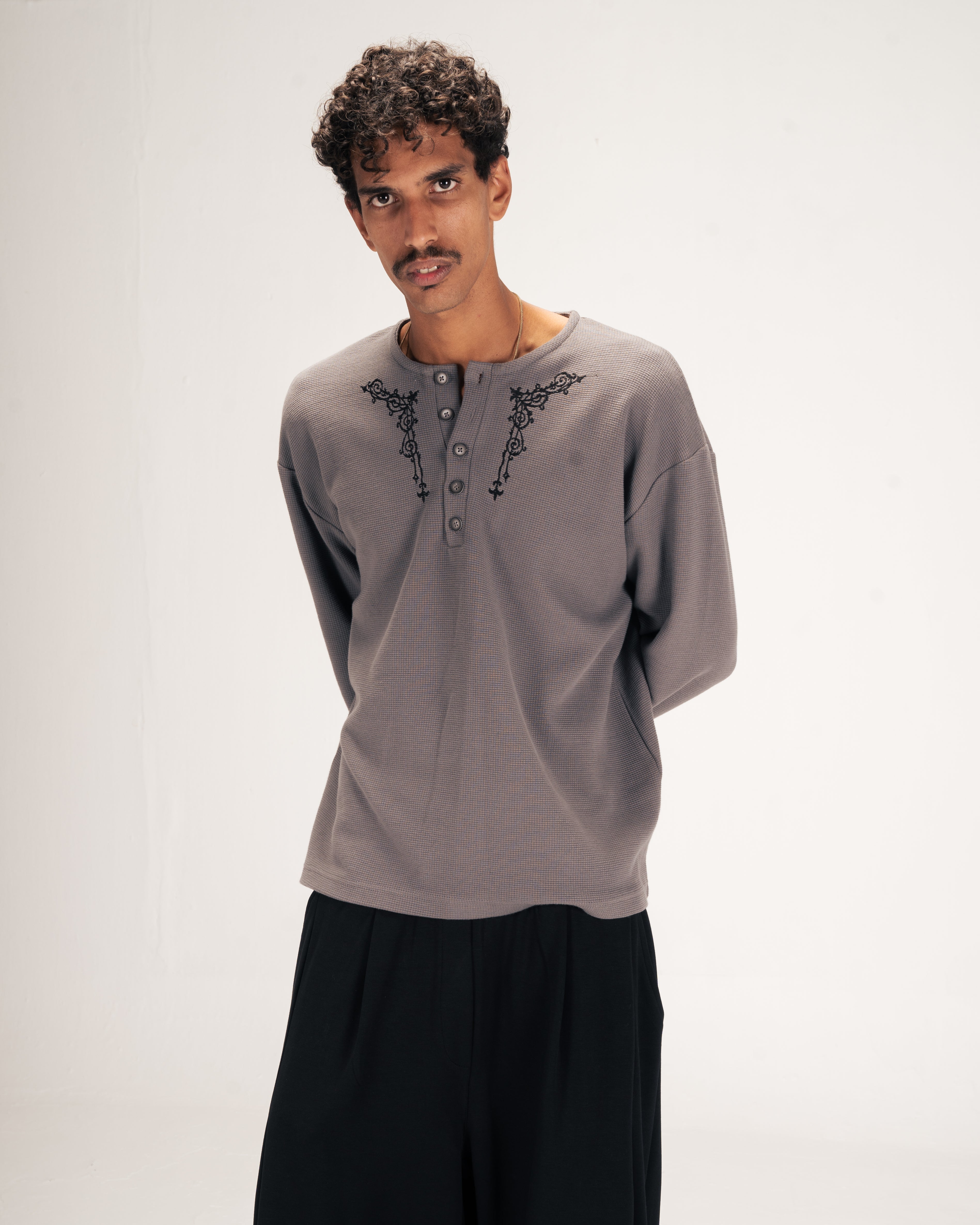 Embroidered Waffle Henley
