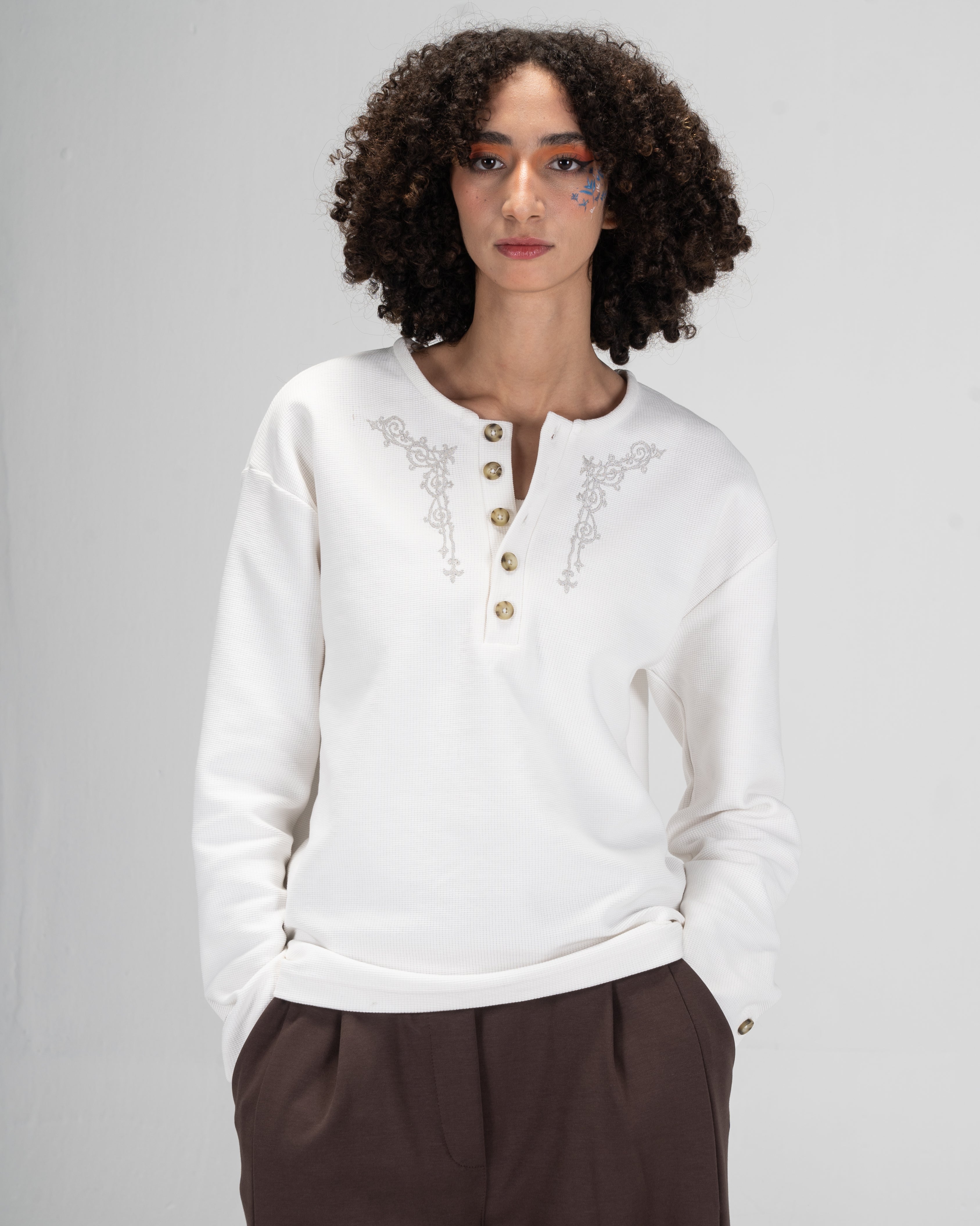 Embroidered Waffle Henley