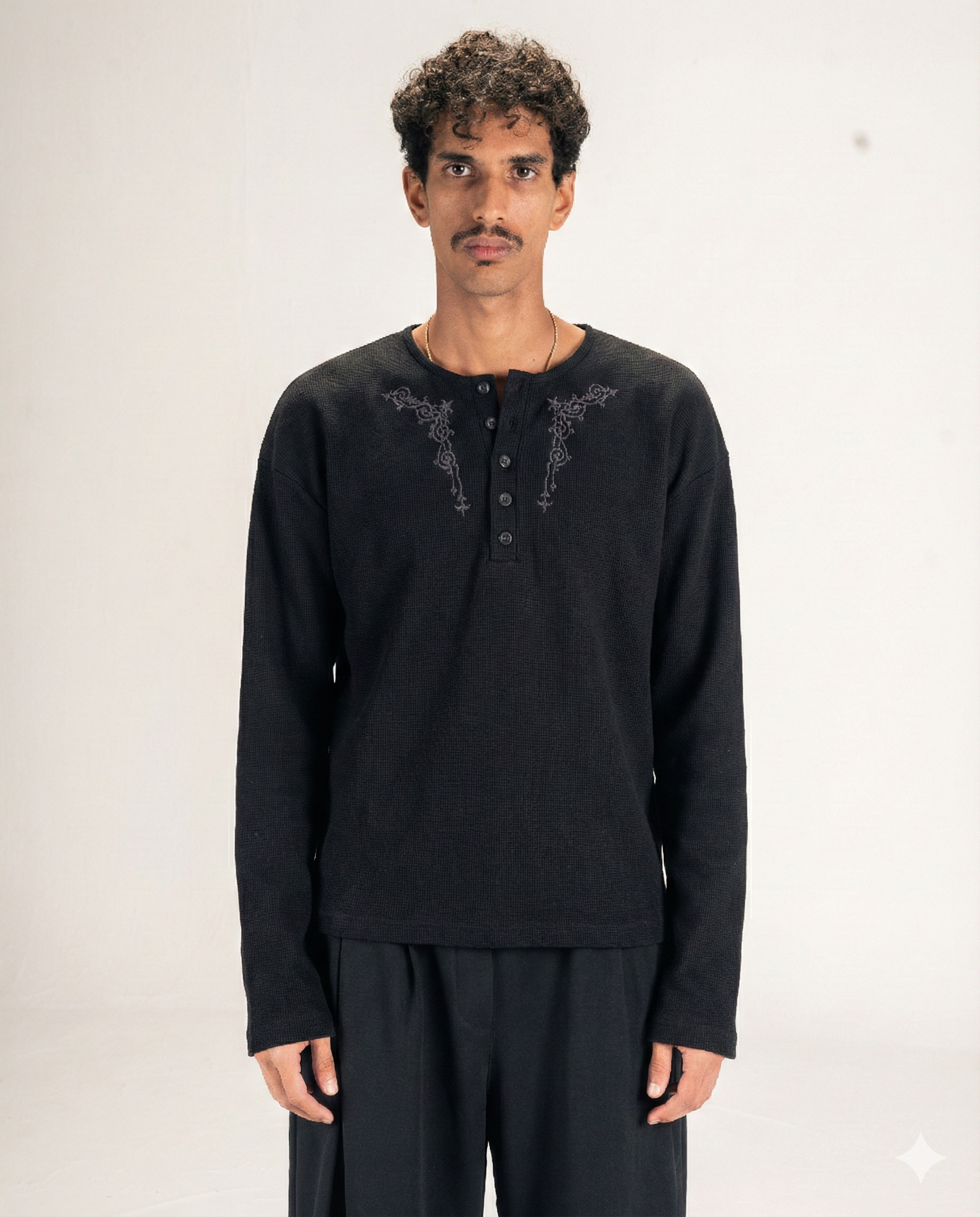 Embroidered Waffle Henley
