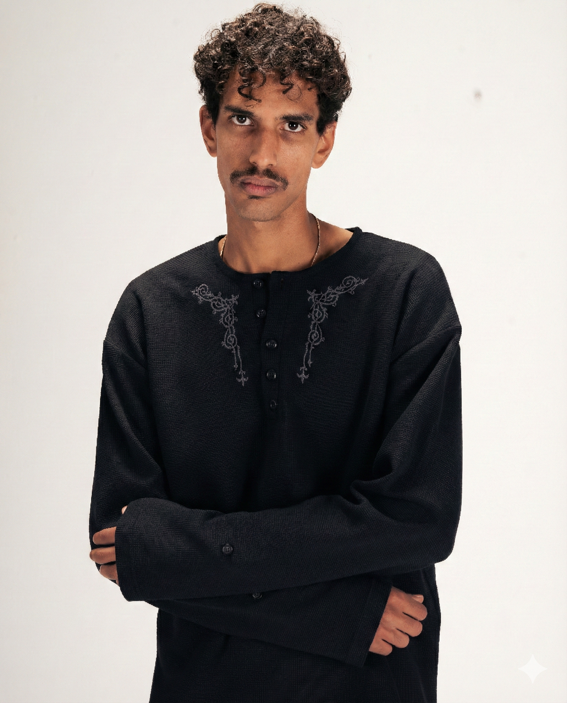 Embroidered Waffle Henley